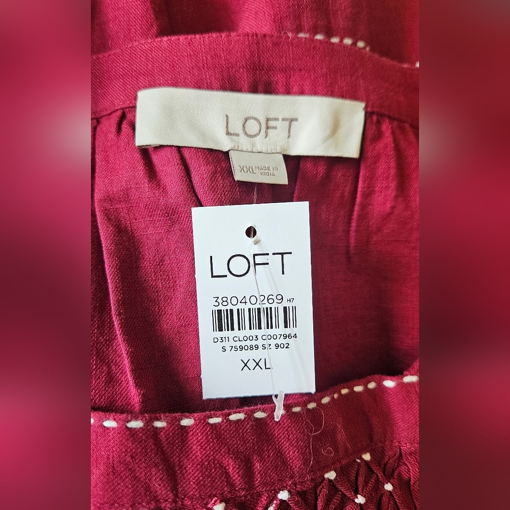 NWT LOFT Red 100% Cotton Sweetheart Neckline Top Blouse Women's Sz Plus XXL - Picture 6 of 8